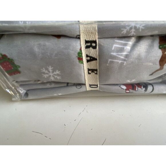 Rae Dunn Christmas Santa Claus Sleigh Reindeer QUEEN SIZE Soft Sheet Set Grey - Picture 10 of 16
